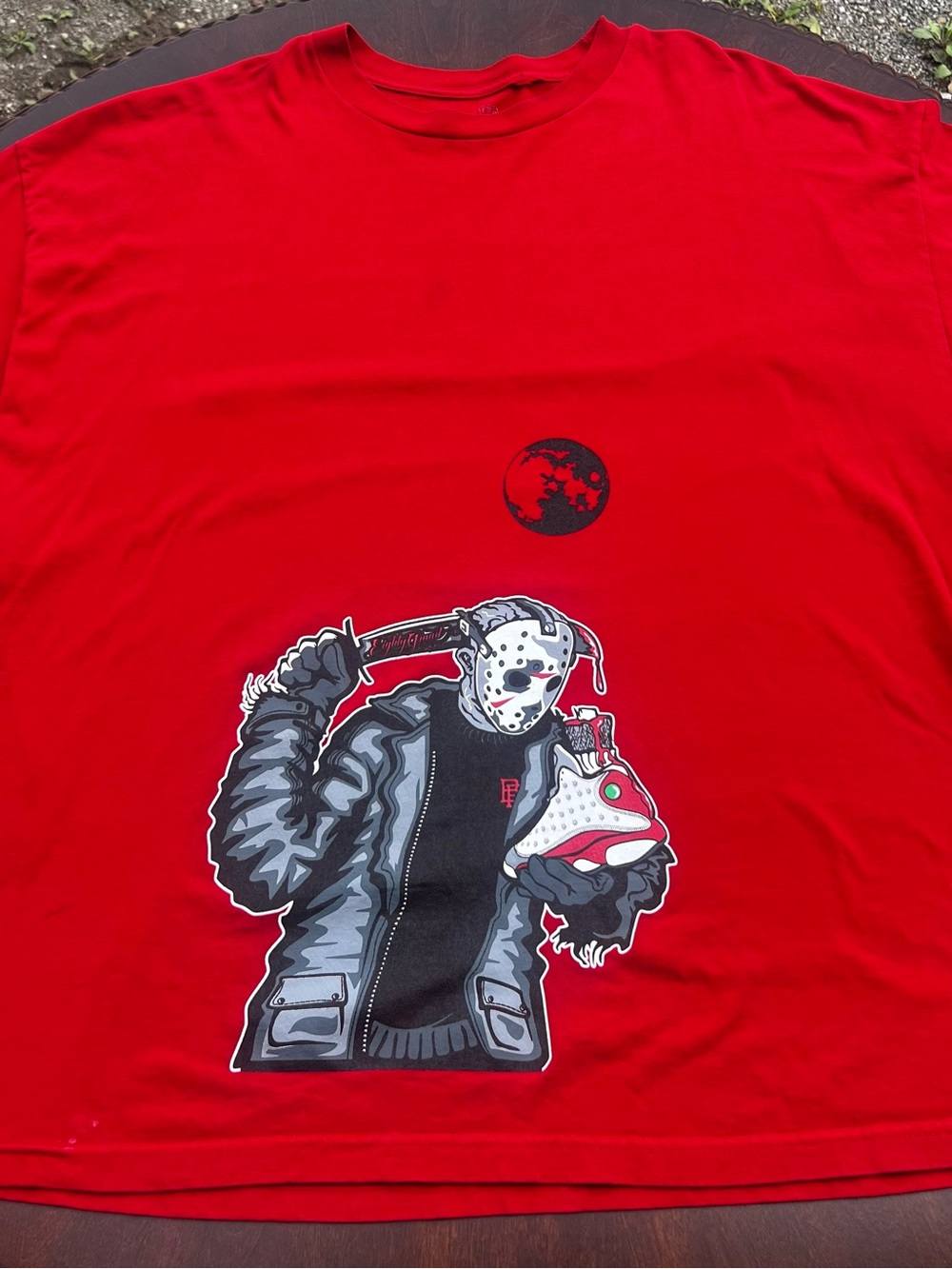 Ecko Unlimited Red Graphic Horror Crewneck Tee with Masked Slayer Print